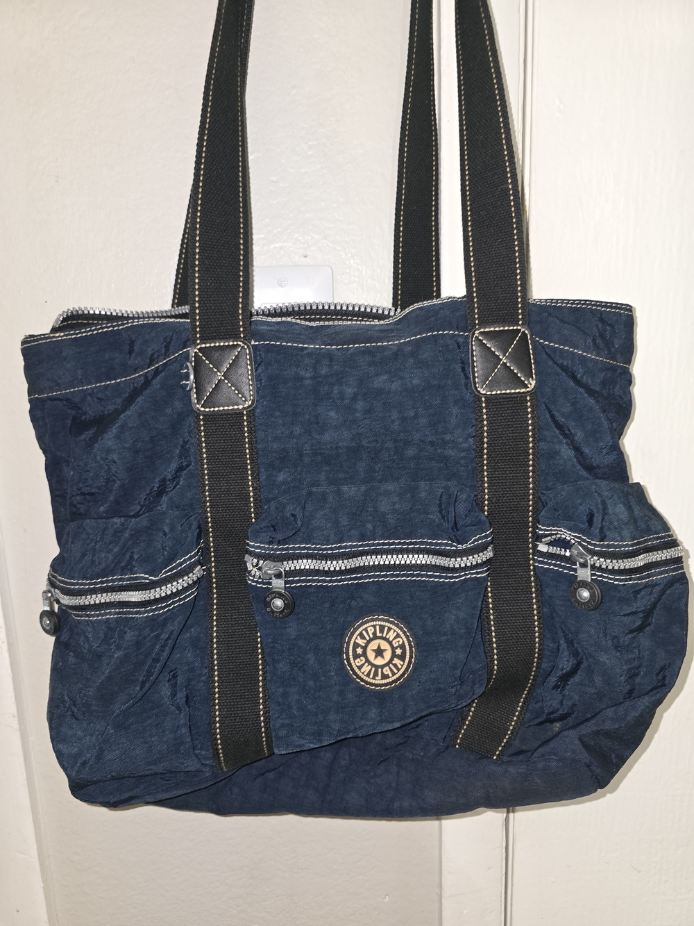 Kipling Navy Blue Canvas Multi-Pocket Tote